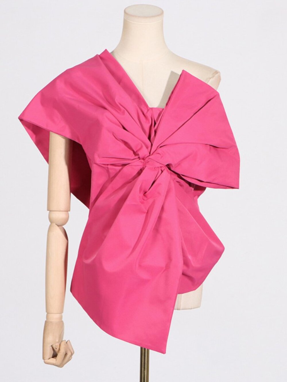 Chic Asymmetric Bow Neck Blouse - Elegant Patchwork Sleeveless Top